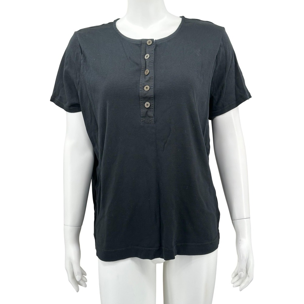 Lauren Ralph Lauren Top Womens 2X Black Henley Short Sleeve 100% Cotton Classic